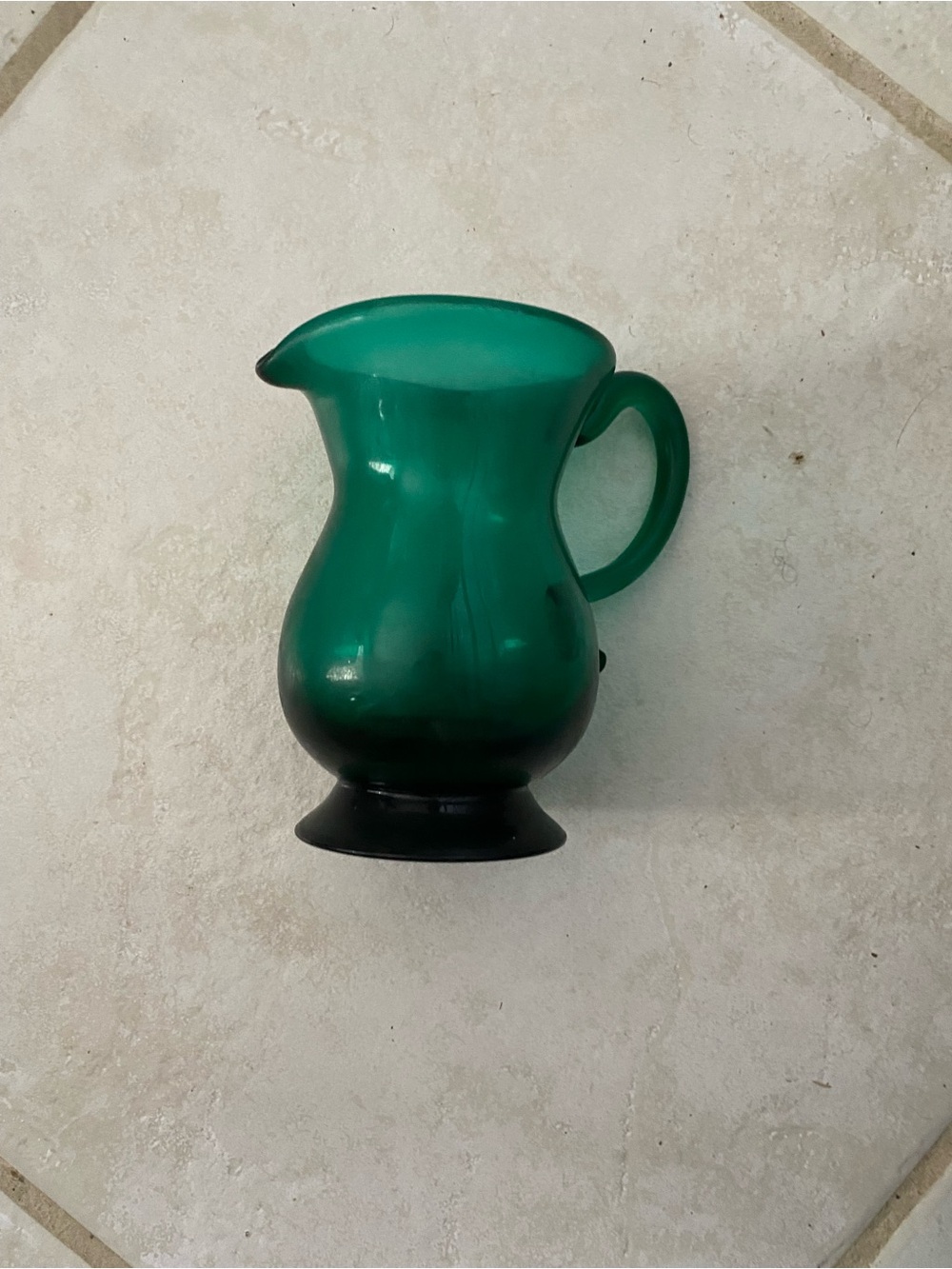 Vintage Hand Blown Green Glass Cream Pitcher